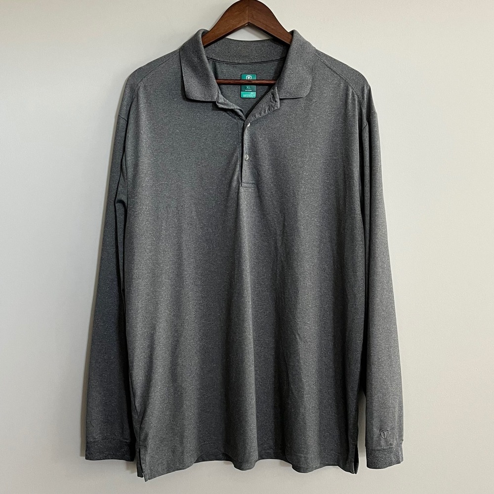 Pro Tour Airplay Mens XL Gray Long Sleeve Golf Polo Shirt Performance Heathered